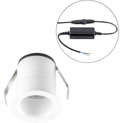 Detailní pohled na napájecí zdroj ovladače DALI LED s připojenými černými kabely a odhalenými konci drátů, zobrazený na bílém pozadí.