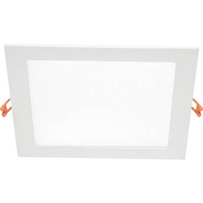 Čtvercové vestavné LED stropní svítidlo v bílé barvě s rámečkem a dvěma oranžovými úchyty po stranách.