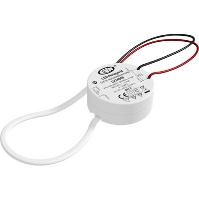 Kulatý modul LED řidiče s připojenými červenými, černými a bílými dráty, označený pro nízkovoltážní LED osvětlení.