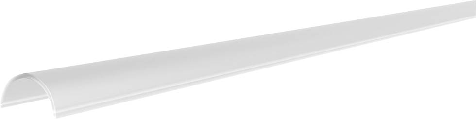 Průhledný plastový pásový light diffuser nebo kryt, zobrazený v bočním pohledu se zakřiveným průřezem.