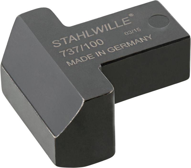 Kovový díl ve tvaru T s nápisem 'STAHLWILLE 737/100 MADE IN GERMANY'.