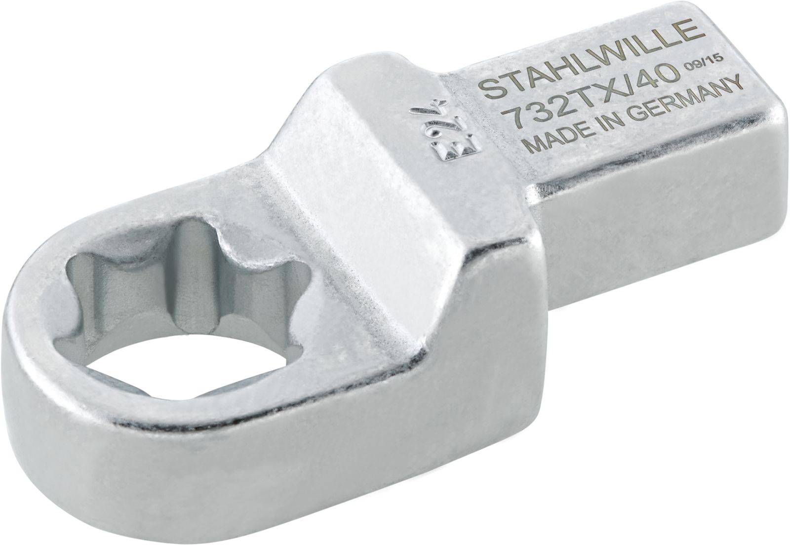 Otevřený kovový úhlový klíč s hlavou a značkami 'STAHLWILLE 732TX/40' a 'MADE IN GERMANY'.