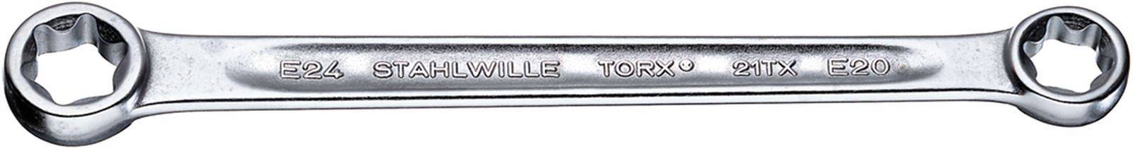 Oboustranný klíč Stahlwille Tork-X 121TX E24/E20 z kovu, v lesklém stříbrném provedení, vhodný pro šrouby Torx.