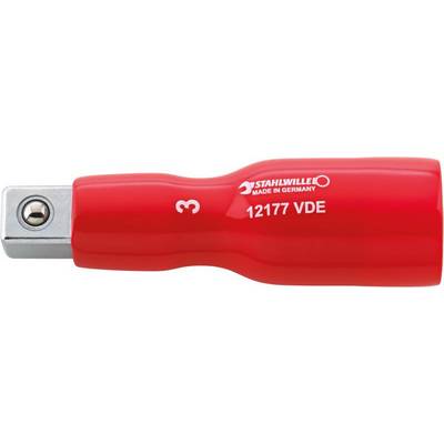 Červený izolovaný rukojeť šroubováku s stříbrným kovovým hrotem, nápis 'STAHLWILLE MADE IN GERMANY', '12177 VDE', velikost '3'.