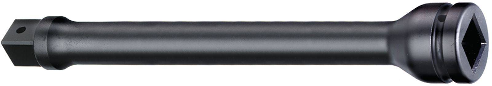 Černá kovová trubka s šestihranným otvorem na jednom konci. Má hladký povrch a pravděpodobně se používá jako nástroj.