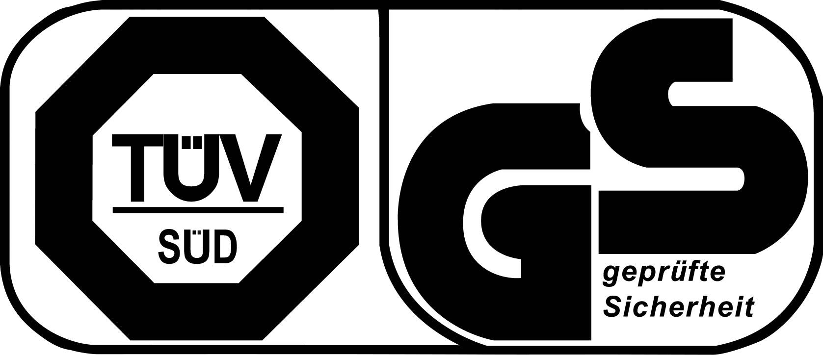 Obrázek zobrazuje logo TÜV SÜD a GS (ověřené bezpečnosti). Znamená to ověřenou kvalitu a bezpečnost produktu.