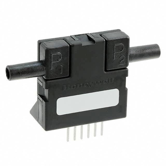 Elektronický diferenční tlakový senzor se dvěma přípojkami označenými 'P1' a 'P2' a několika připojovacími kolíky pod nimi.