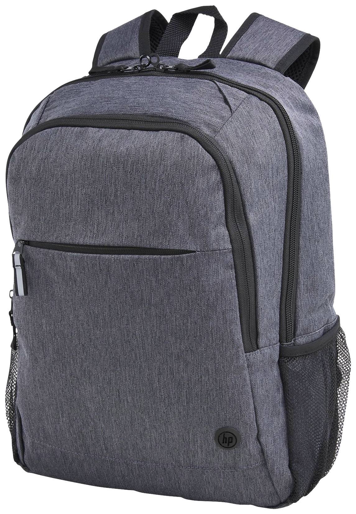 Šedý batoh s několika kapsami a síťovanými postranními kapsami, ideální pro přepravu laptopů a osobních věcí.