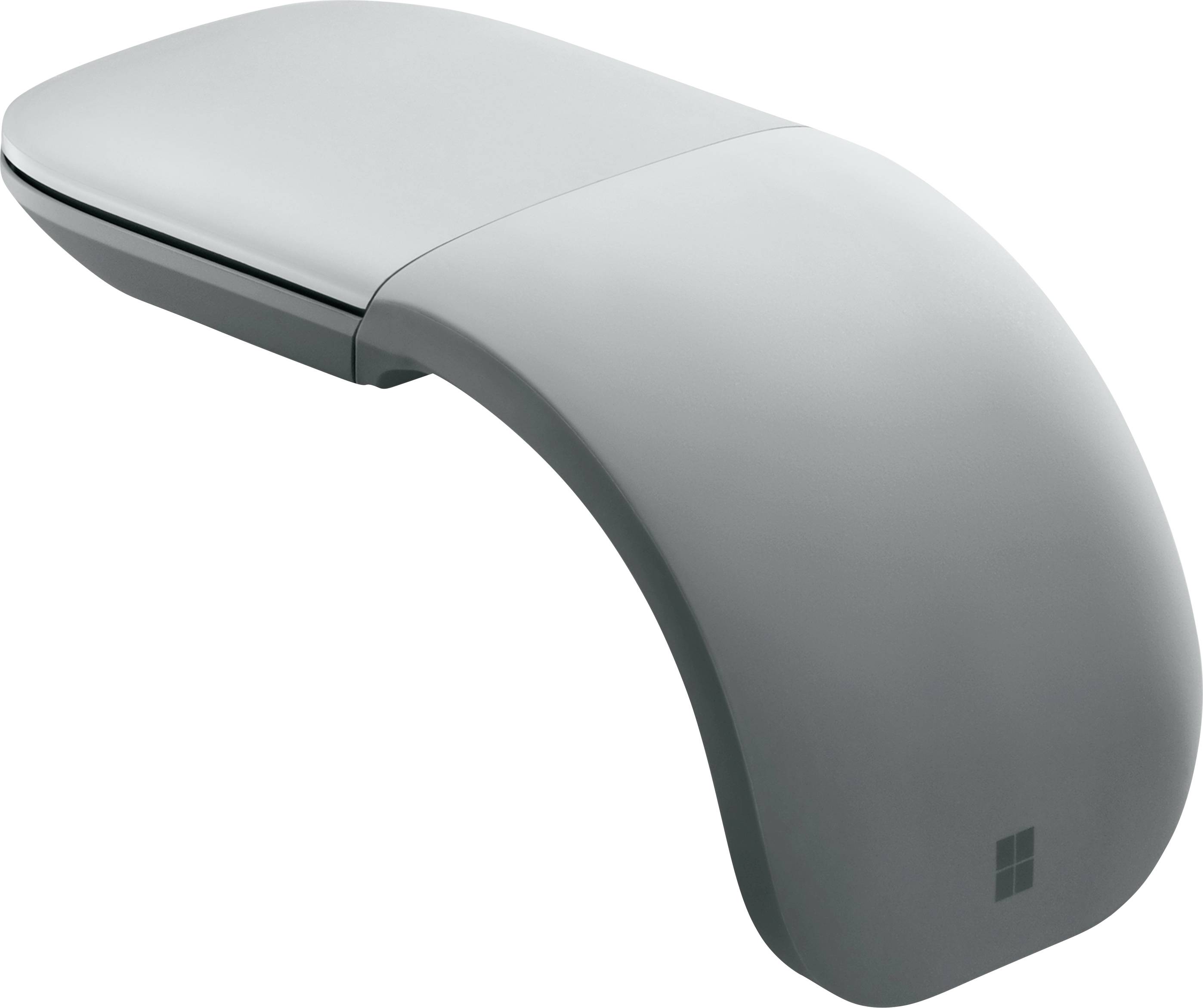 Šedá ergonomická počítačová myš s esovitým designem, zobrazená v mírně prohnutém postavení.
