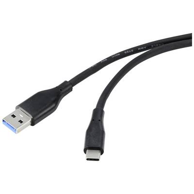 Černý USB kabel s USB-A a USB-C konektory.