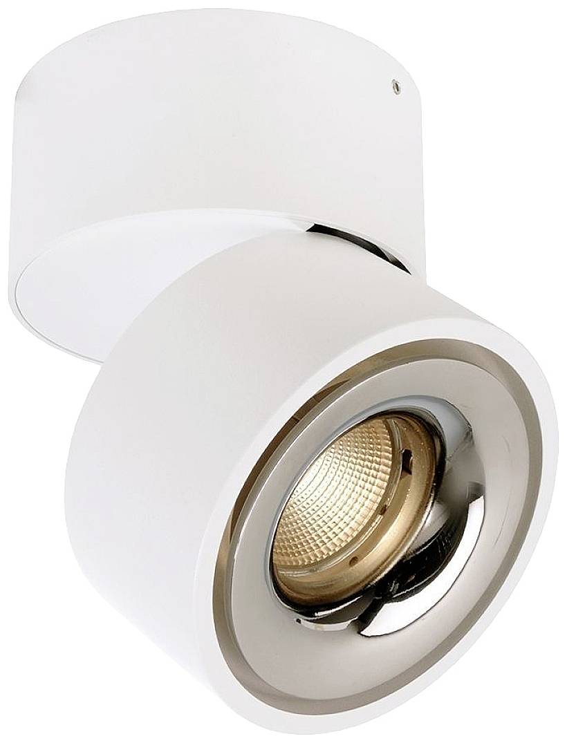 Bílé stropní svítidlo s nastavitelným reflektorem v cylindrickém krytu, moderního designu, vhodné pro cílené osvětlení.