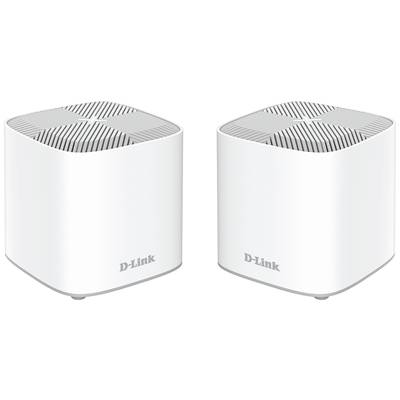 Dva bílé, kostkovité routery Wi-Fi od společnosti D-Link položené vedle sebe, s větracími otvory nahoře, na bílém pozadí.
