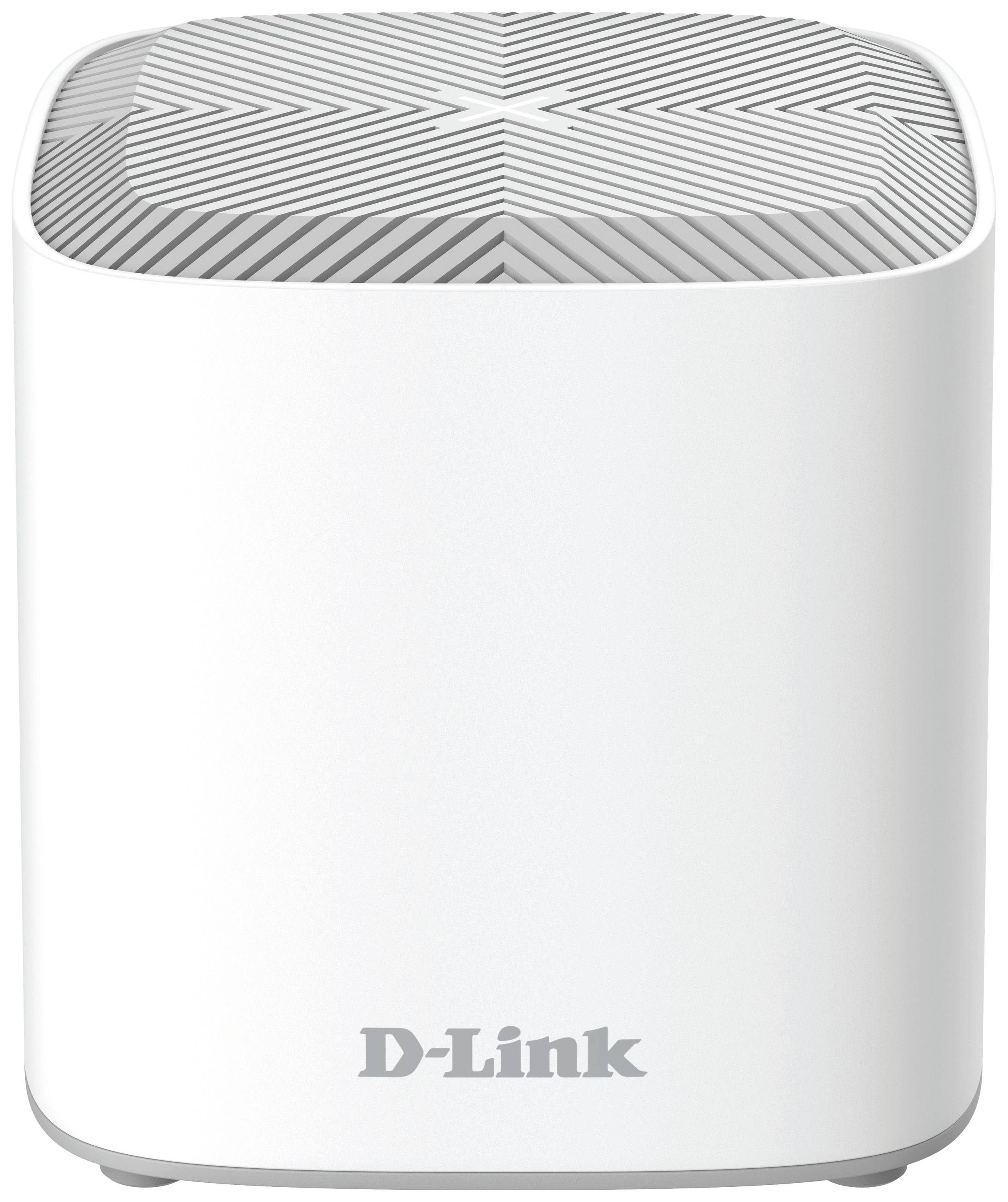 Bílý čtvercový Wi-Fi router značky D-Link s vroubkovaným větracím mřížením nahoře.