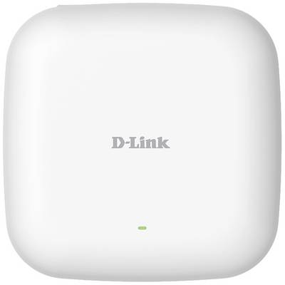 Bílý čtvercový Wi-Fi router značky D-Link se zaoblenými rohy, který ukazuje malou zelenou LED kontrolku na spodní straně.