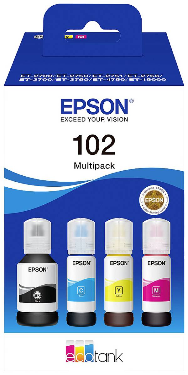 Epson C13T03R640 102 EcoTank Multipack náhradní náplň originál Epson černá, azurová, žlutá, purppurová 337 ml