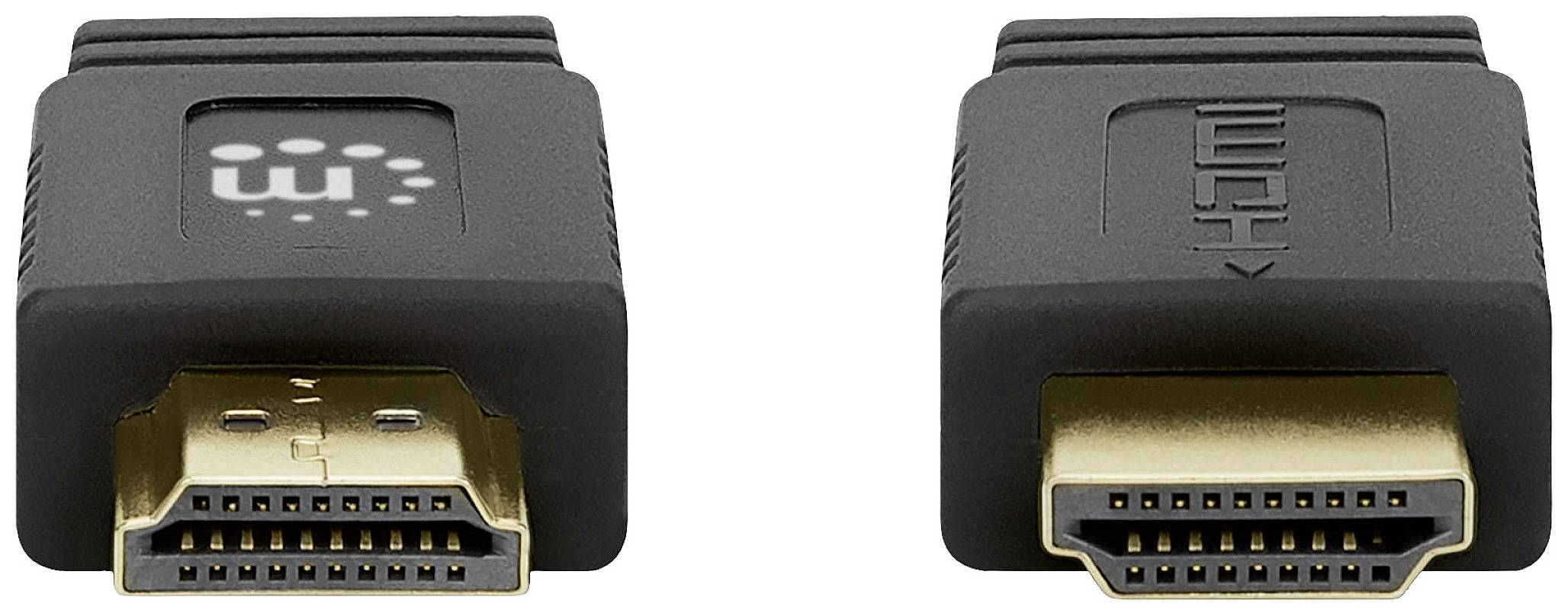 Dva černé HDMI konektory vedle sebe; levý s logem 'm', pravý s vyraženým nápisem 'HDMI'.
