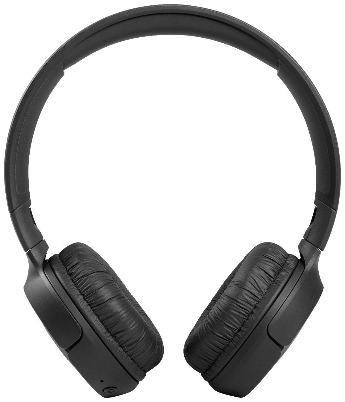 Černá over-ear sluchátka s polstrovanými náušníky a nastavitelným obloukem, zobrazená z čelního pohledu. Ideální pro hudbu nebo podcasty.