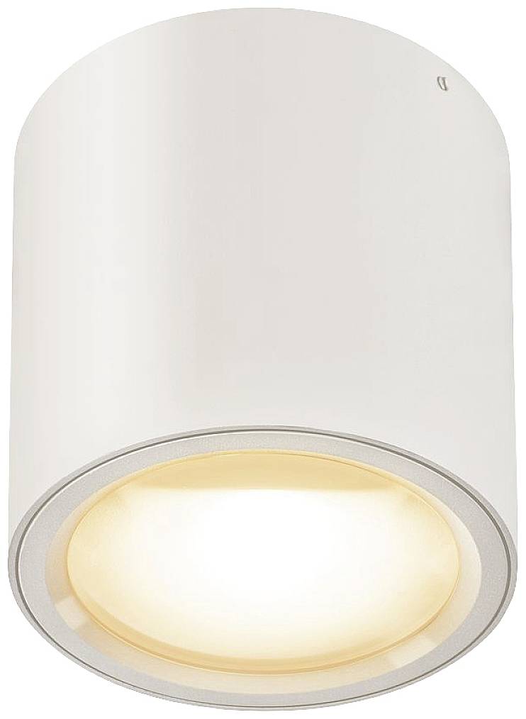 Válcové stropní svítidlo s teplým bílým světlem směřujícím dolů.