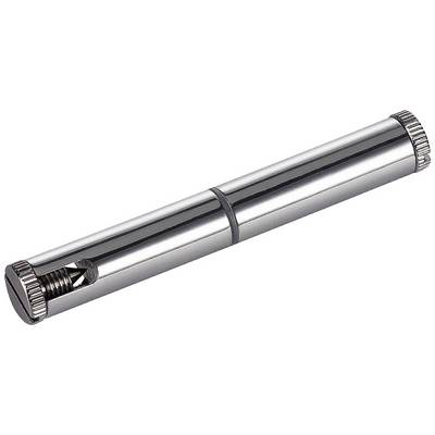 Válcový kovový nástroj se šroubovým mechanismem, který pravděpodobně slouží k seřizování nebo upevňování objektů.