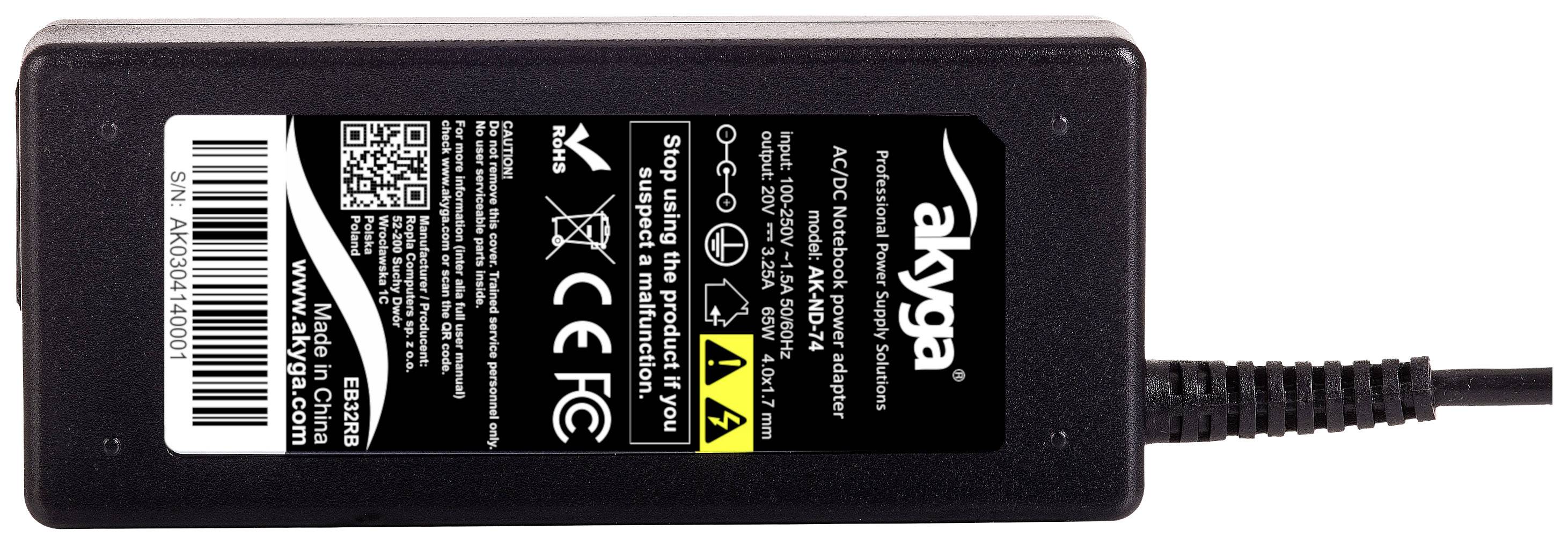 Akyga AK-ND-74 síťový adaptér / napájení 65 W 20 V 3.25 A