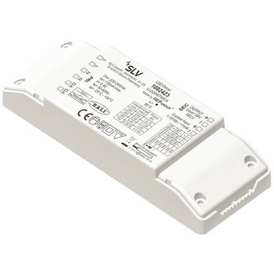 Bílý, obdélníkový LED modul elektronického předřadníku s technickými specifikacemi a symboly na horní straně.
