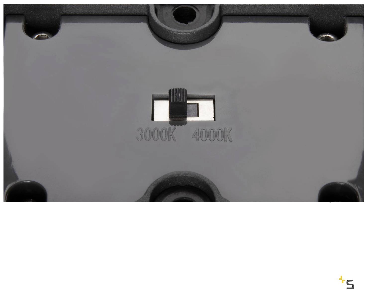 Detail spínače s možnostmi 3000K a 4000K. Spínač je nastaven na 3000K.