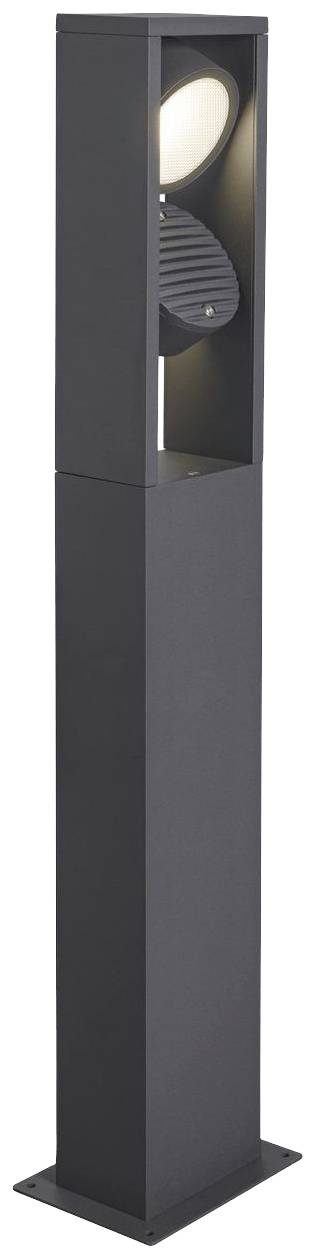 Moderní černé venkovní osvětlení s vertikálním obdélníkovým designem a světelným zdrojem směřujícím nahoru. Vhodné pro zahradu a cesty.
