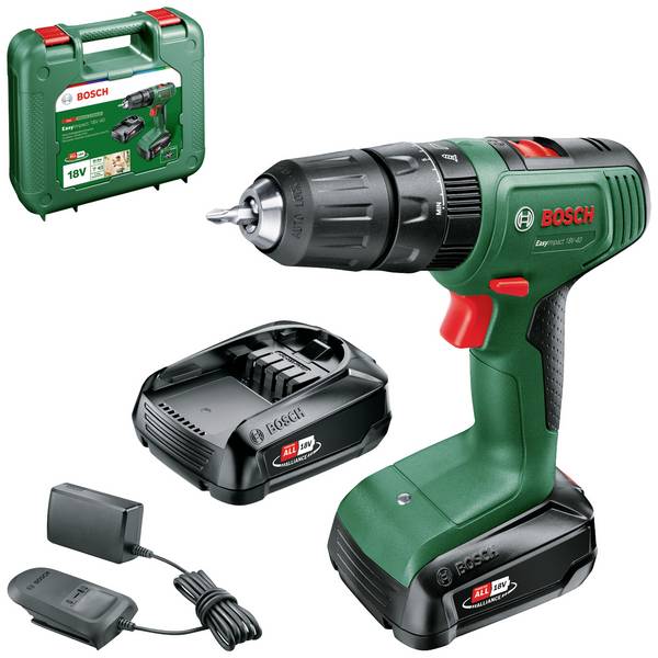 Bosch Home and Garden EasyImpact 18V-40 aku vrtací šroubovák, aku šroubovák, 18 V, 2.0 Ah Li-Ion vč. 2x aku, vč. nabíječky, 06039D8108
