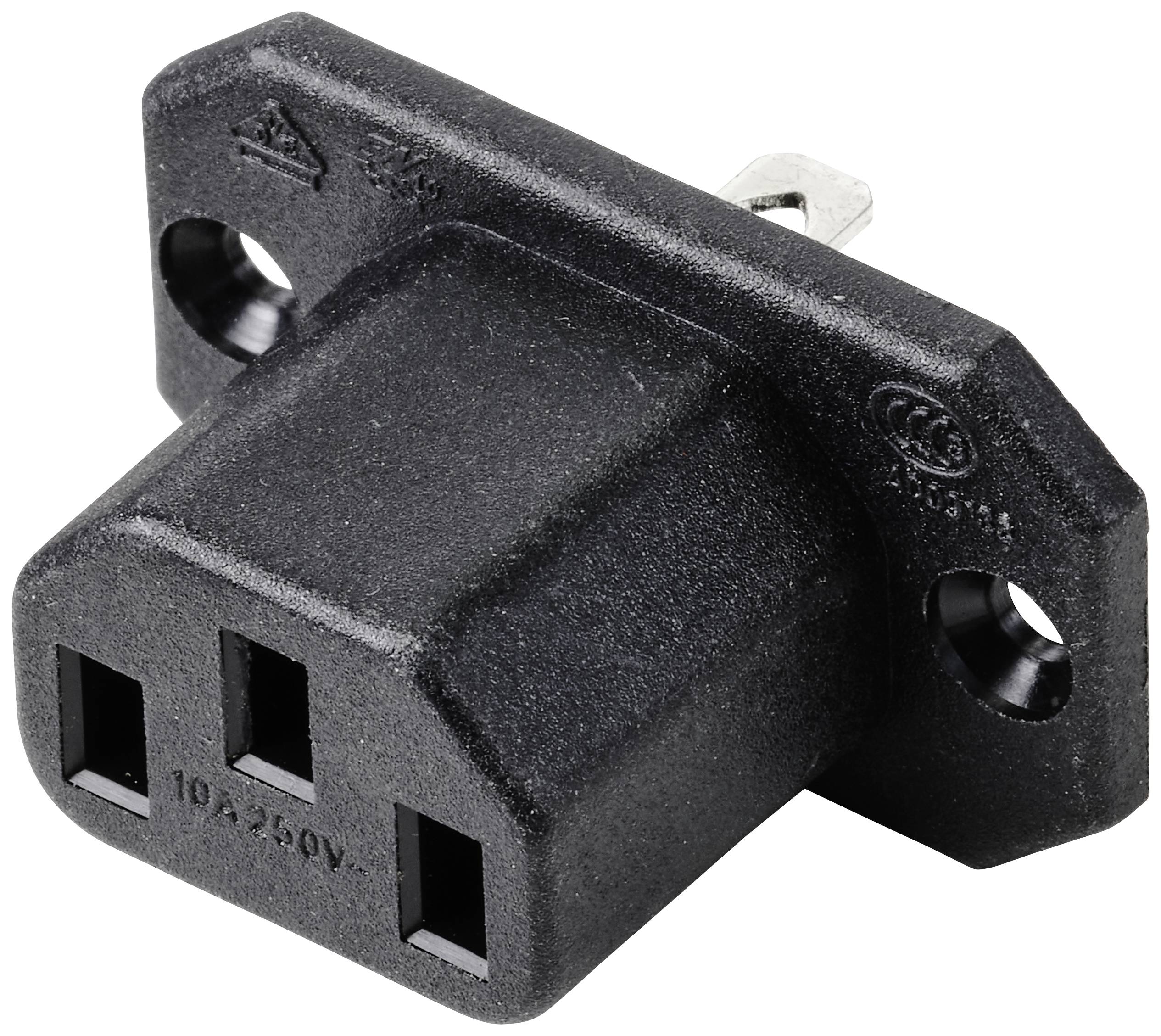 Černá zásuvková spojka se třemi sloty, používaná pro elektrotechnické připojení. Vhodná pro 10A-250V.