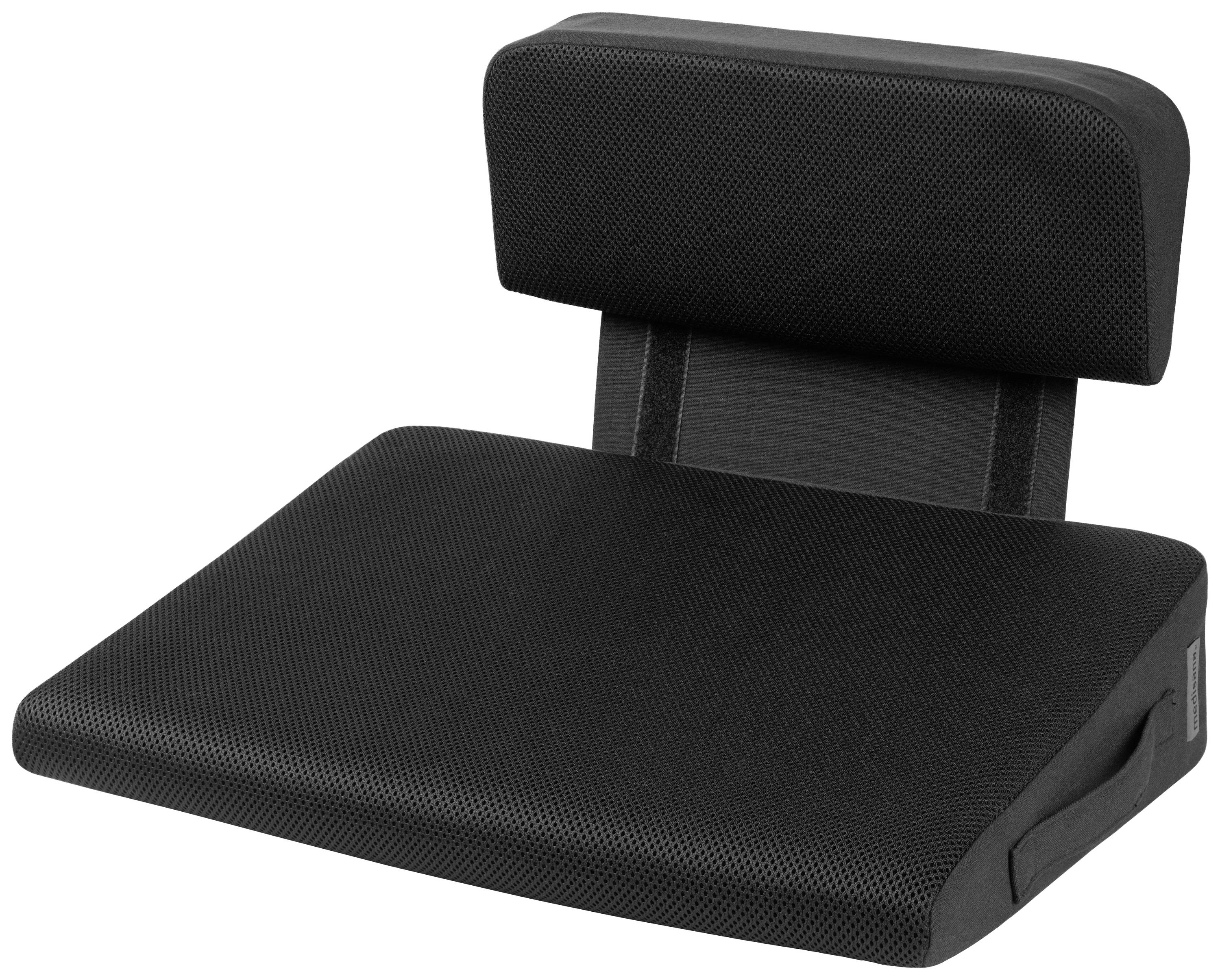 Černý ergonomický vložka do autosedačky s opěrkou zad a sedací plochou, navržená pro podporu a zvýšení pohodlí při řízení.
