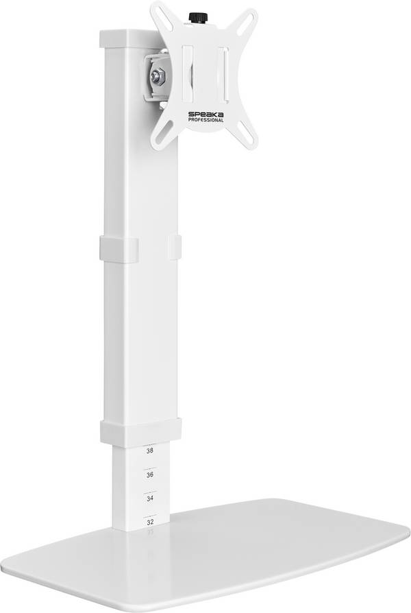 <br> SpeaKa Professional<br> SP-TMS-201<br> <br> držák monitoru<br> 1 Displej: (s)<br> 43,2 cm (17") - 81,3 cm (32")<br> bílá<br> nastavitelná výška, naklápěcí, nakláněcí<br>