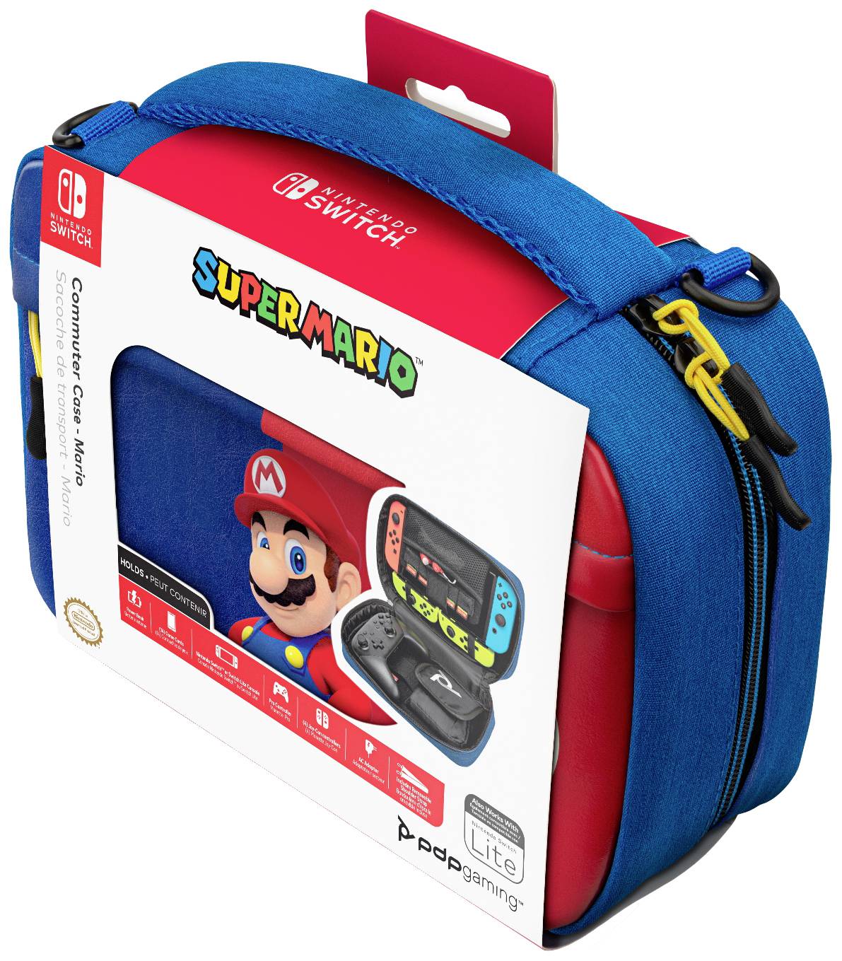Cestovní taška na Nintendo Switch s designem Super Maria. Zobrazuje Maria s červenou čepicí. Vhodná pro konzoli a příslušenství.
