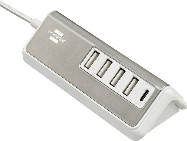 Brennenstuhl Brennenstuhl 1508230, Indoor, AC, 4,2 A, 1,5 m, Edelstahl, Weiß USB nabíječka, 4x USB A, 1x USB-C®, 20 W, Dodávka energie, stříbrná, bílá