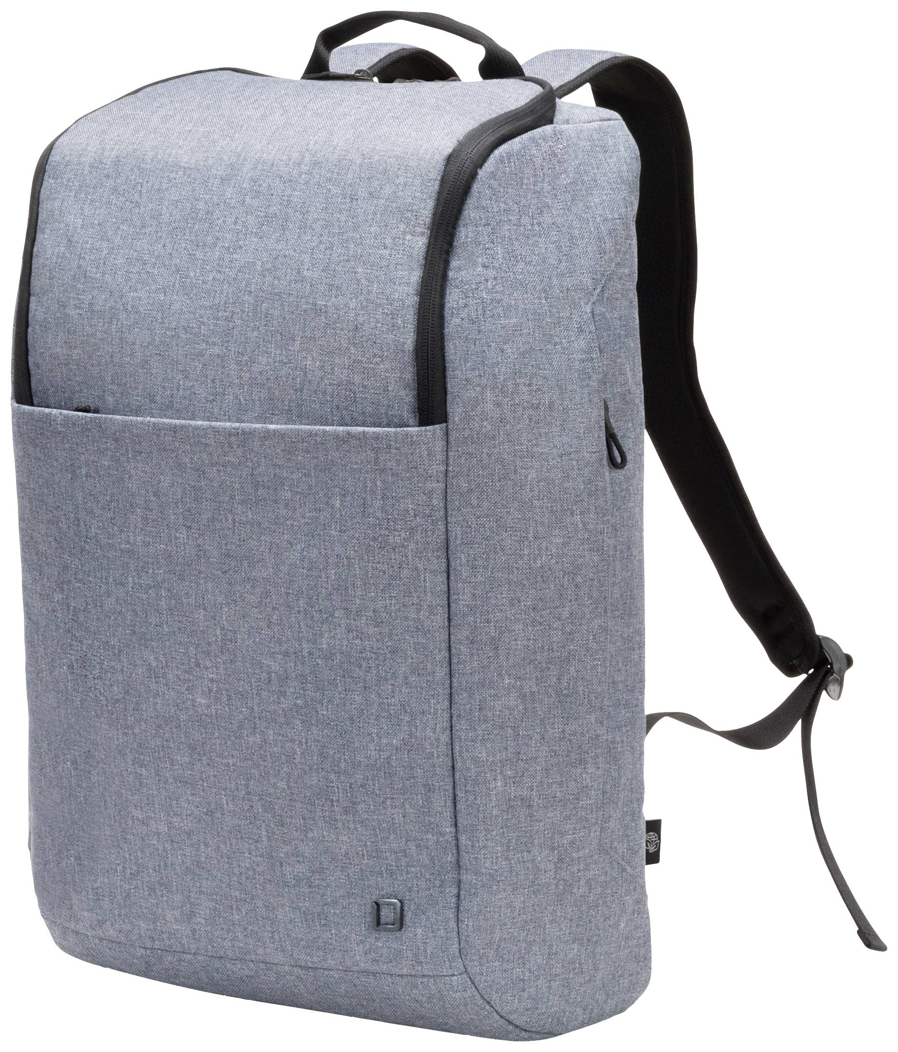 Šedý, obdélníkový batoh s černou rukojetí a ramenním popruhem. Má minimalistický design bez viditelných log.
