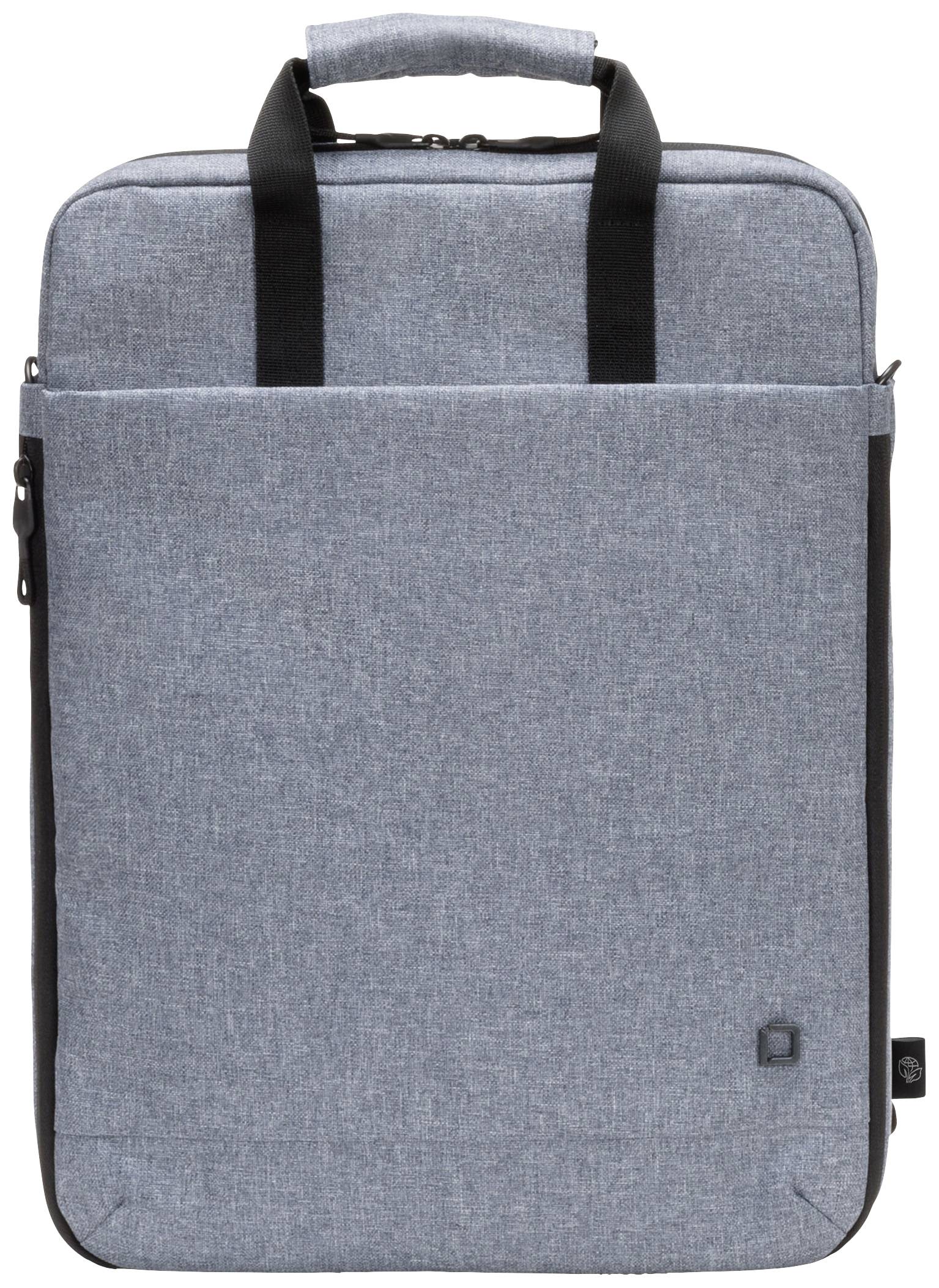 Šedý látkový batoh na notebook s černými rukojeťmi a zipem.