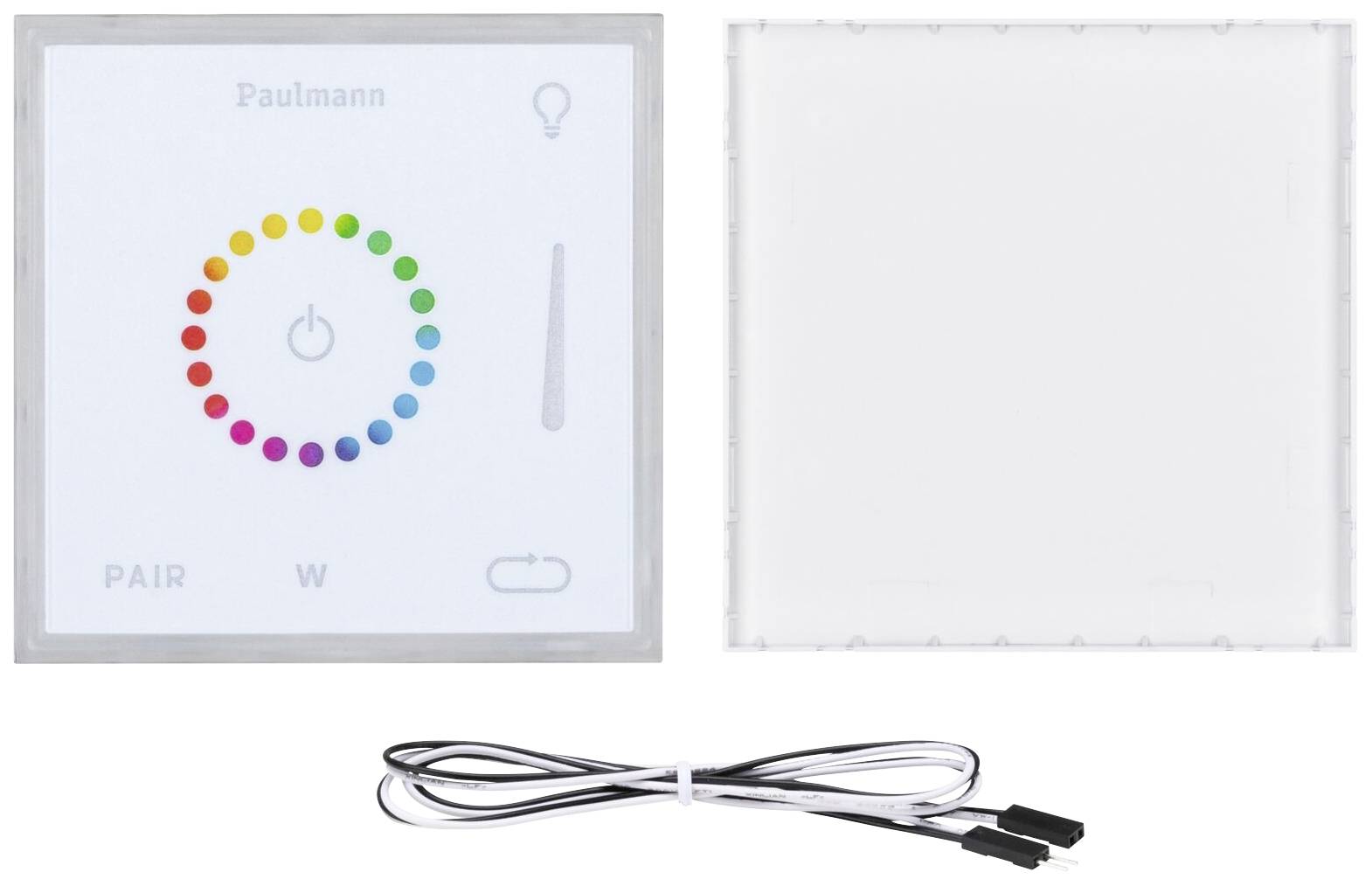 Dotykový spínač s barevným LED kroužkem a teplotním displejem, kabel dole.