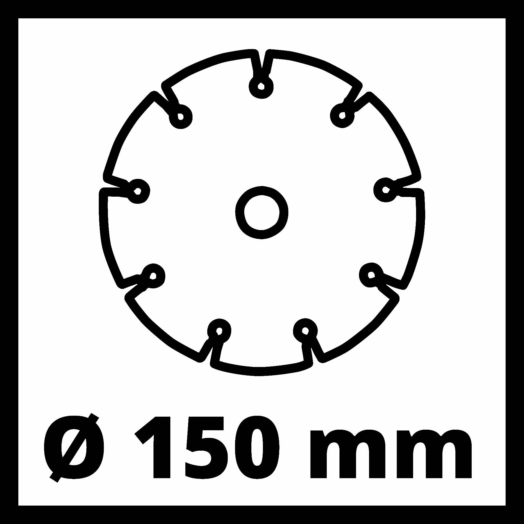 Symbol kotoučové pily, průměr: 150 mm.