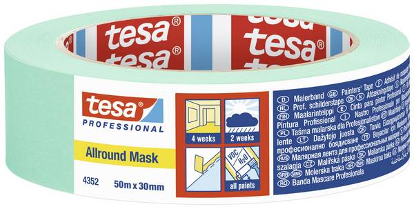 <br>  tesa<br>  ALLROUND MASK<br>  04352-00002-00<br>  krepová lepicí páska<br>  <br>  mátová<br>  (d x š) 50 m x 30 mm<br>  1 ks<br>