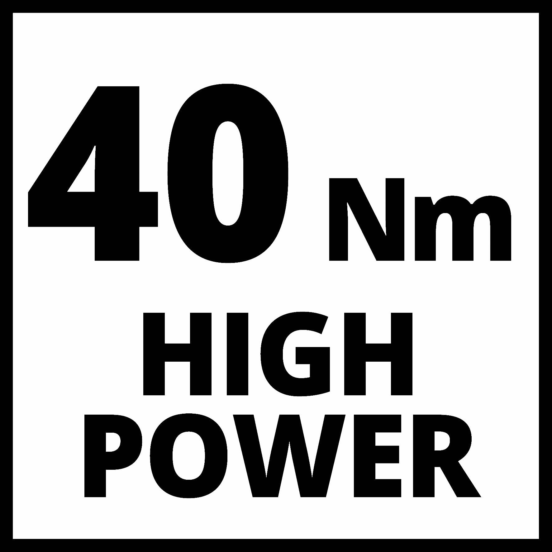 "40 Nm VYSOKÝ VÝKON" černými písmeny na bílém pozadí.
