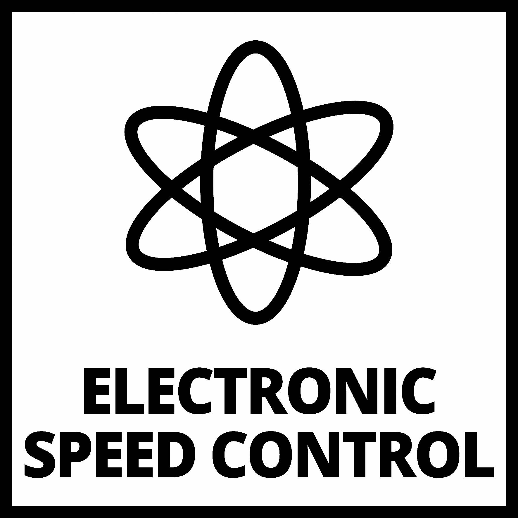 Obrázek zobrazuje symbol připomínající atom, nad nímž je text 'ELEKTRONICKÉ ŘÍZENÍ RYCHLOSTI'.