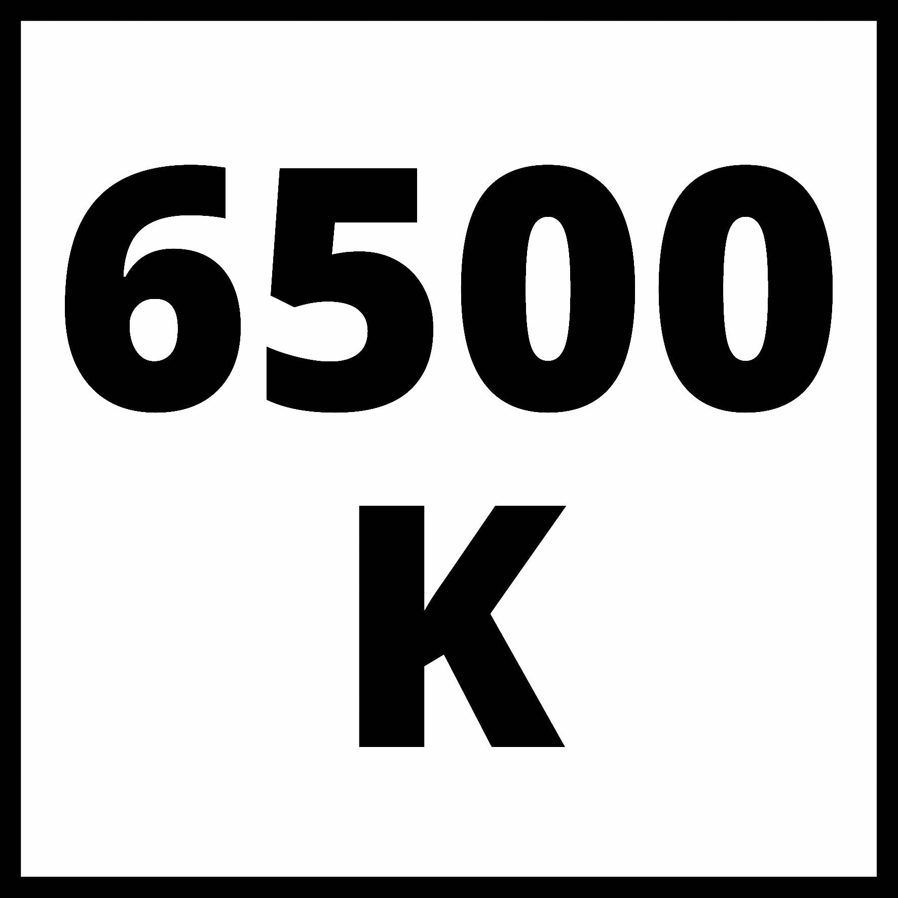 6500 K, velký černý text na bílém pozadí.