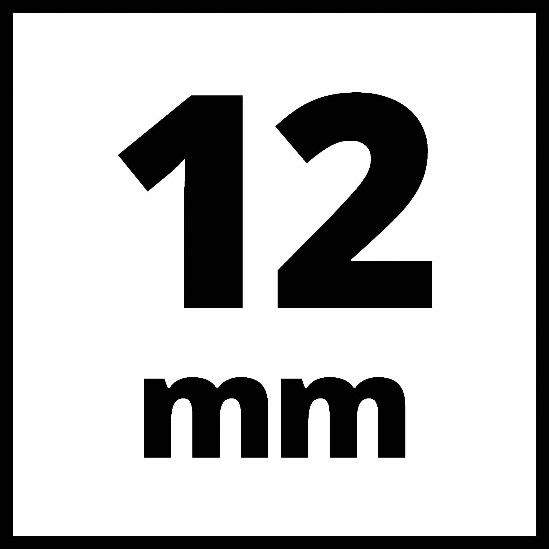 "12 mm" černým textem na bílém pozadí.