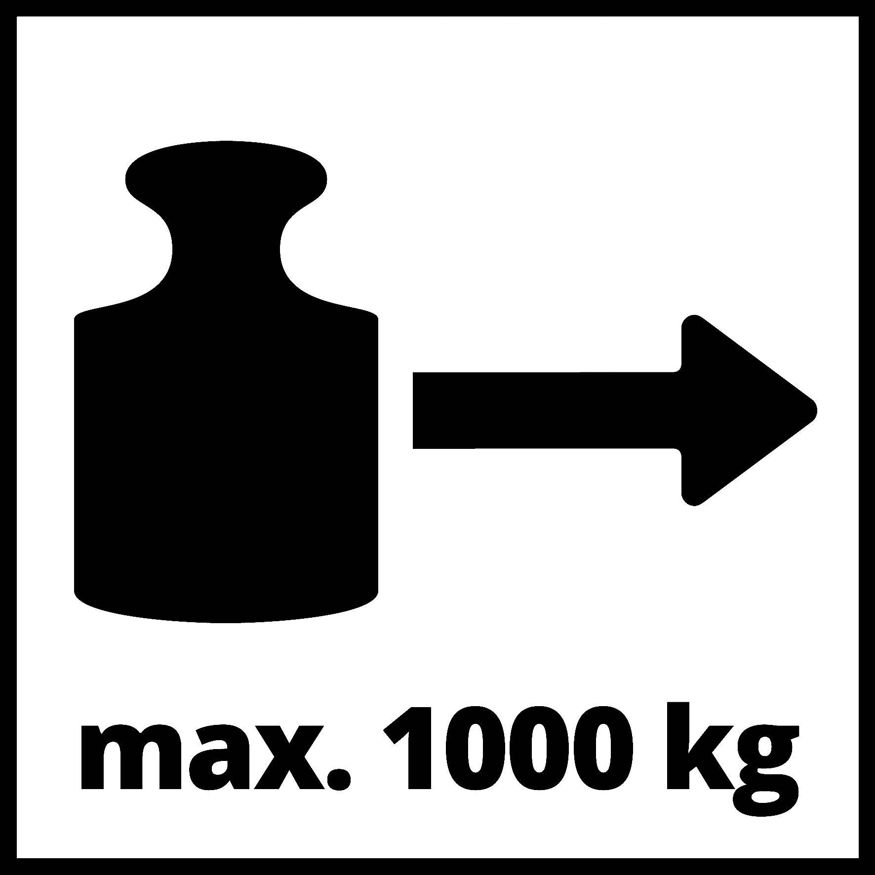 Výstražná značka 'Max. 1000 kg' s siluetou závaží a šipkou doprava, která udává maximální zatížitelnost.