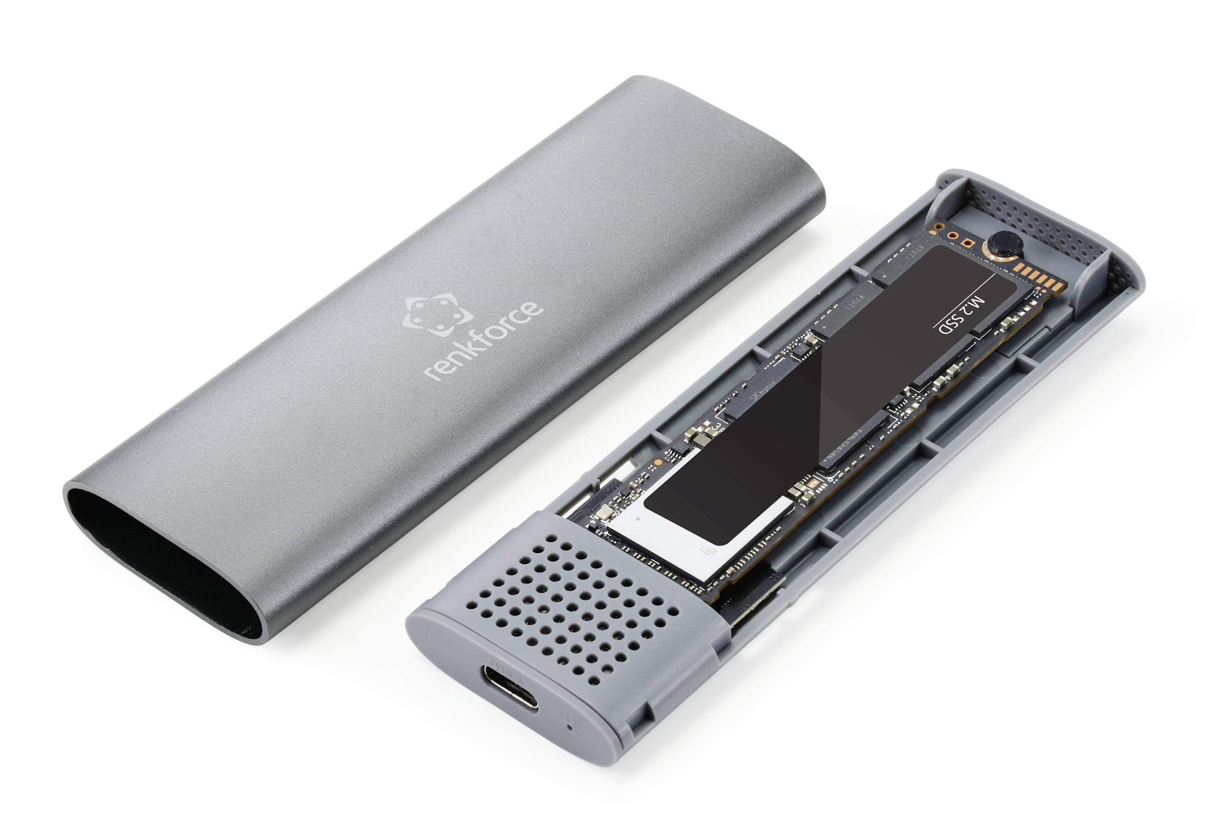 Renkforce RF-ENC-200 Pouzdro pro SSD M.2 USB-C™ (USB 3.2 Gen 2) 10 GBit/s M.2 PCIe NVMe, M.2 SATA 2230, 2242, 2260, 2280-2