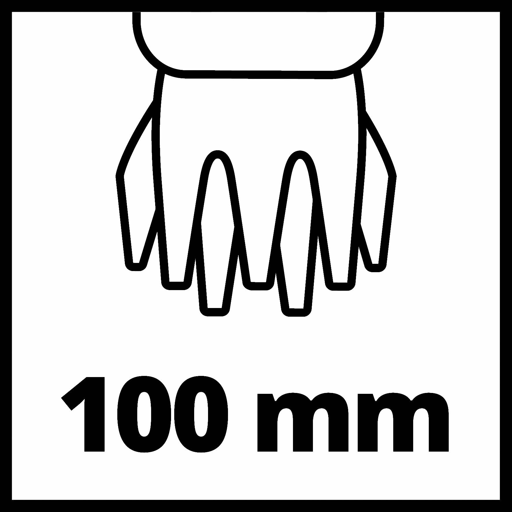 Symbol tlapy s 100 mm pod ní pravděpodobně ukazuje její velikost nebo délku.