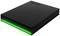 Externí pevný disk Seagate pro Xbox, pravoúhlý, černý se zeleným svítícím pruhem.
