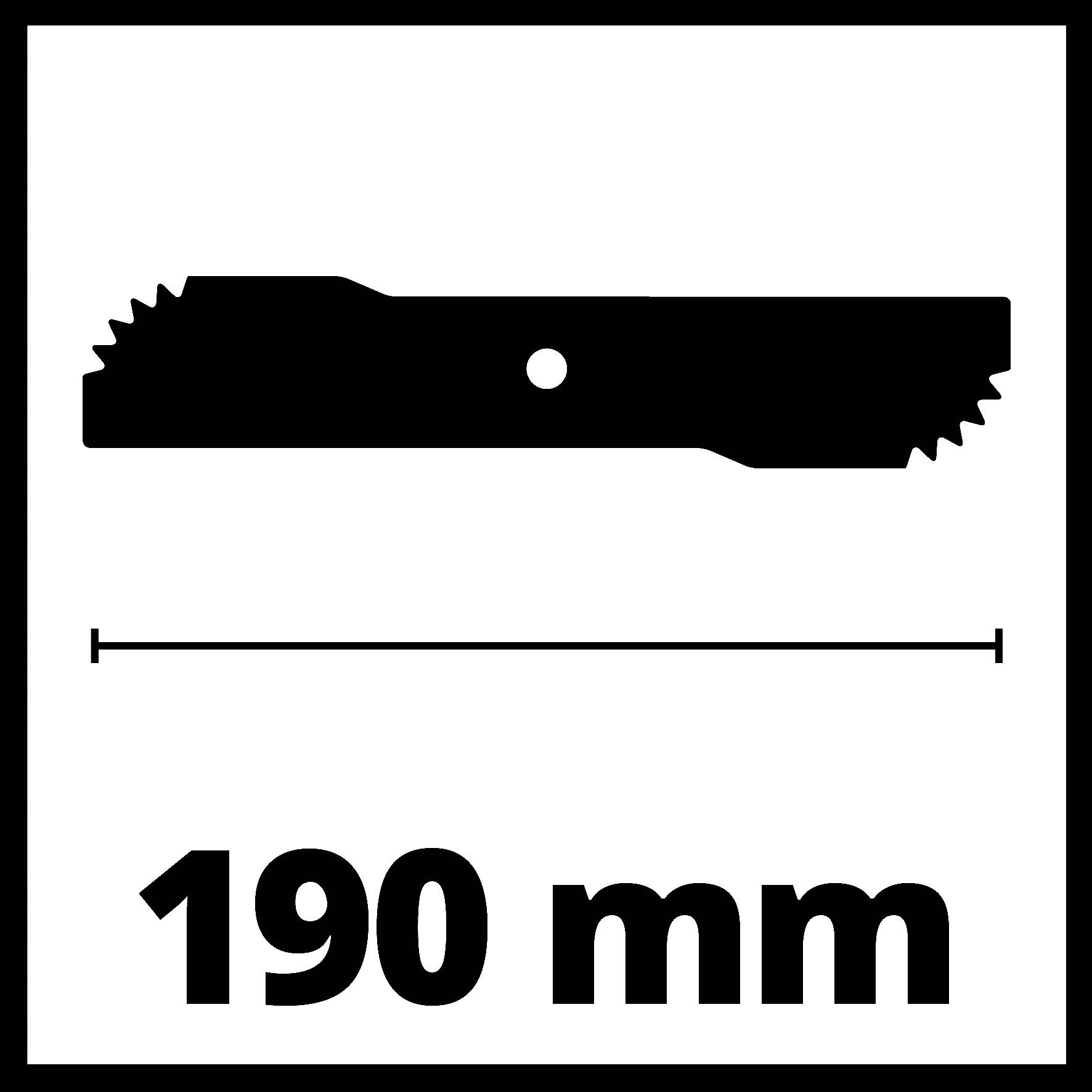 Pilový list v černém siluetovém zobrazení s délkovou jednotkou '190 mm' pod ním.