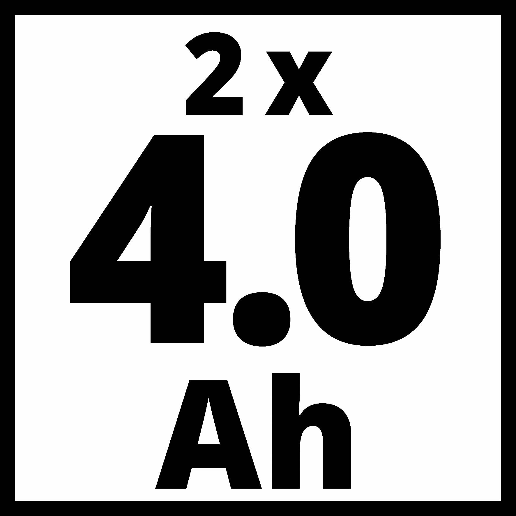 '2x 4.0 Ah' je napsáno velkým černým písmem na bílém pozadí, což naznačuje dvojitou kapacitu 4.0 ampérhodin.