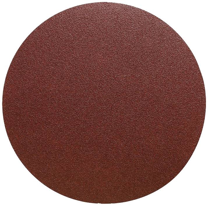 Kulatý, červený brusný kotouč s hrubým zrnem na bílém pozadí. Používaný především v řemeslných aplikacích pro broušení.