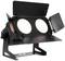Černý jevištní reflektor se dvěma svítícími LED světly. Vybavený nastavitelnými klapkami pro řízení světla.